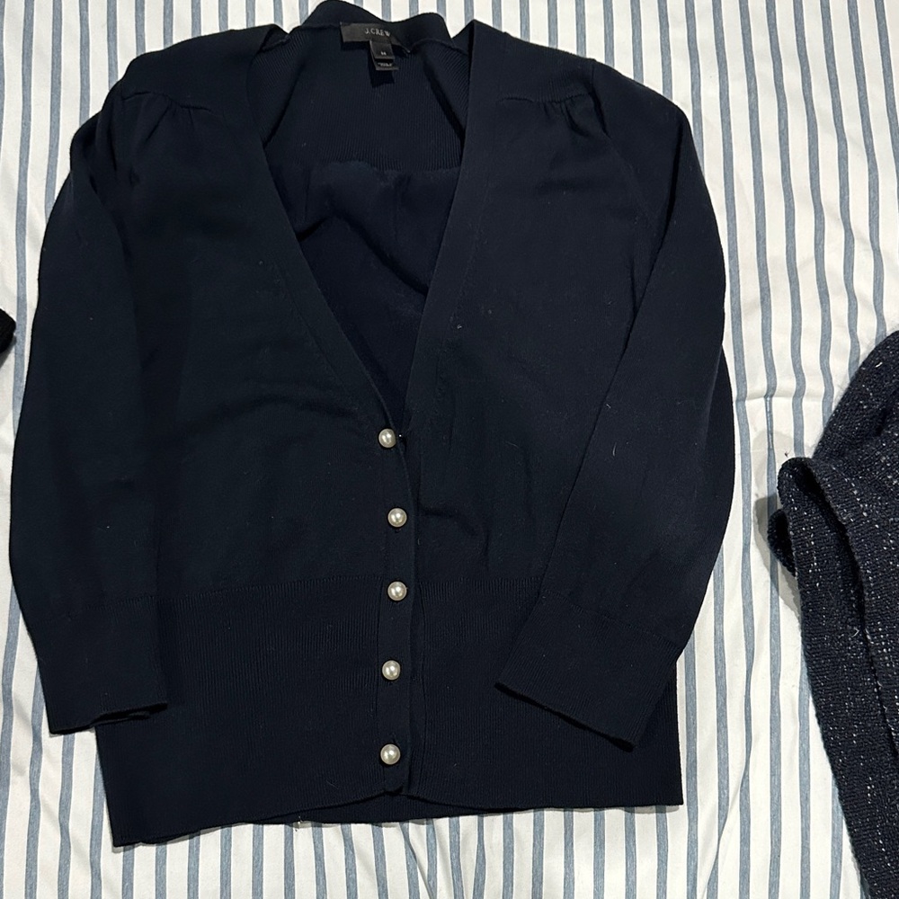 J. Crew 3/4 Sleeve Navy Cardigan with Pearl Button Accents